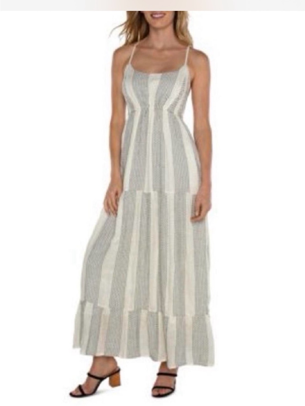 Liverpool Striped Spaghetti‑Strap Maxi Dress in Cream and Gray size medium